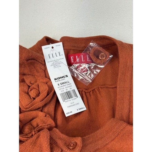 ELLE Womens Parisian Chic Cardigan Sweater with Rosette Detail - Size XS - Picture 6 of 9